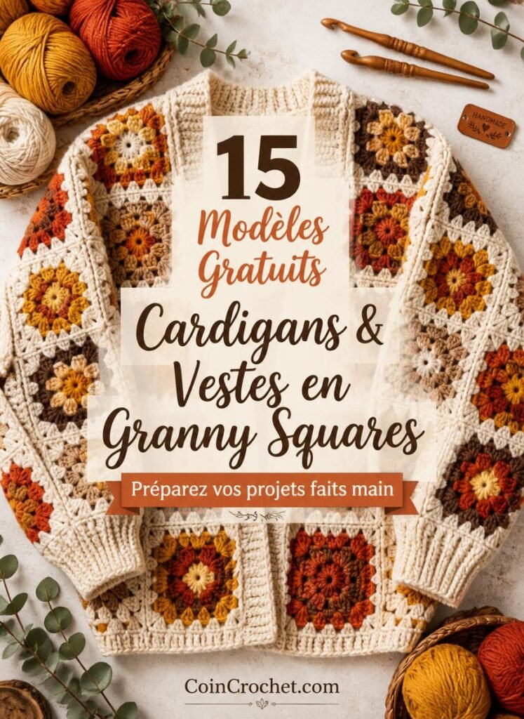 15 Modèles Gratuits de Cardigans et Vestes en Granny Squares au Crochet