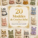 Collage de 20 modèles d'ensembles haut et short pour bébé au crochet, styles variés, faits main, idées mode enfantine."