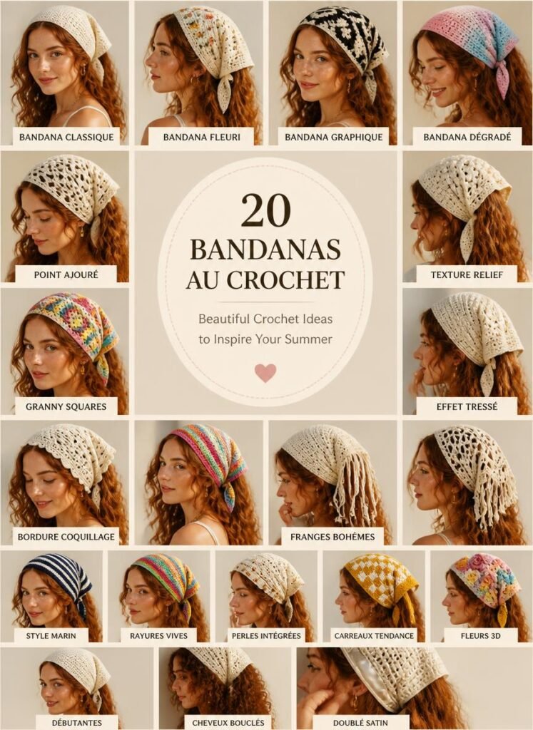 Bandana crochet : 20 modèles faciles et tendances pour l&rsquo;été