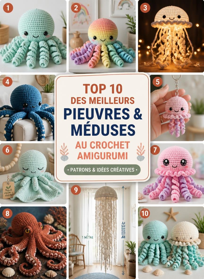 Modèles de pieuvres et méduses au crochet amigurumi faciles à réaliser
