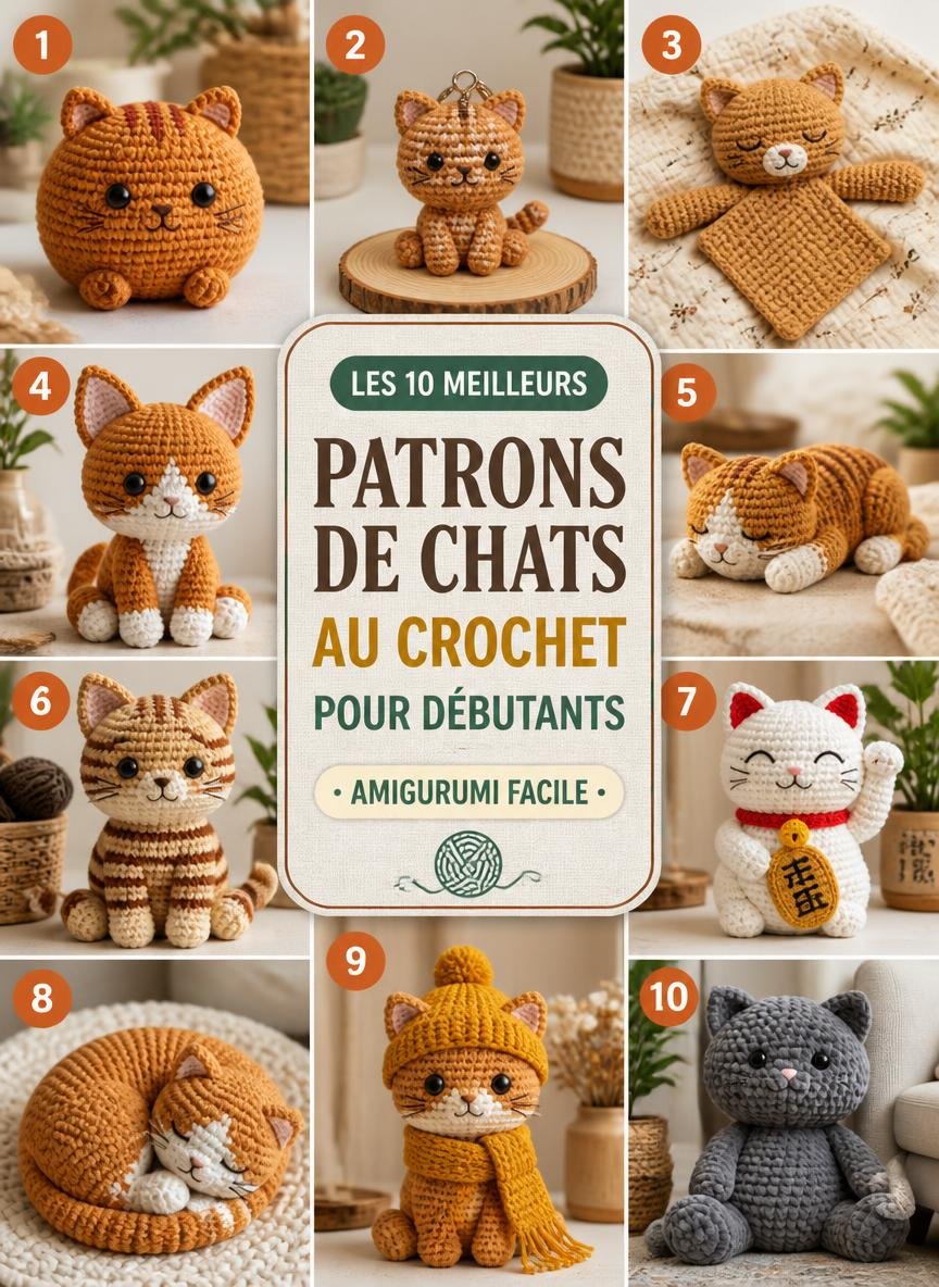 Modèles et patrons de chats au crochet amigurumi faciles pour débutants