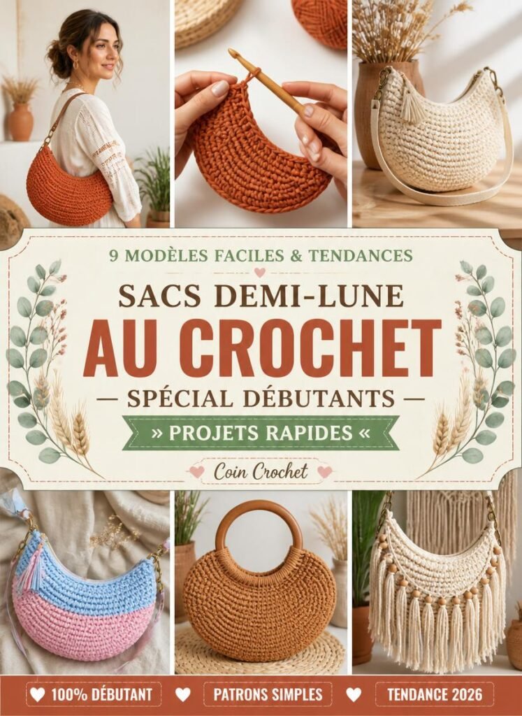 9 Modèles Faciles de Sac Demi-Lune Crochet pour Débutants