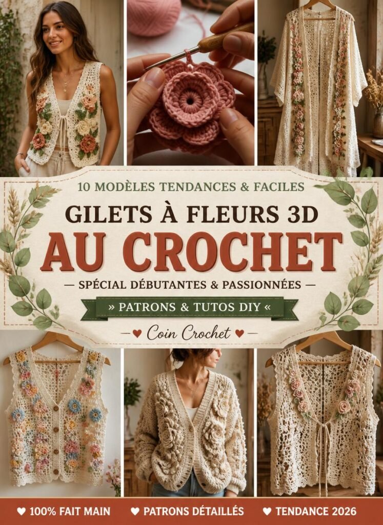 10 Patrons de Gilets à Fleurs 3D au Crochet Tendances & Faciles