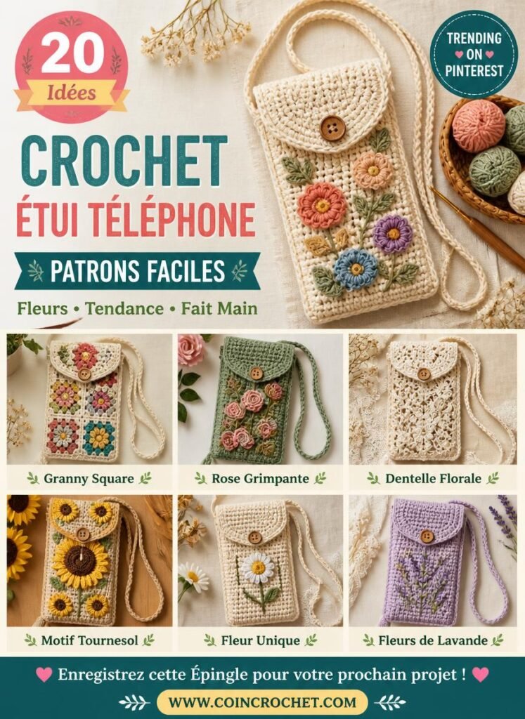 20 idées d&rsquo;étuis pour téléphone au crochet à motifs floraux