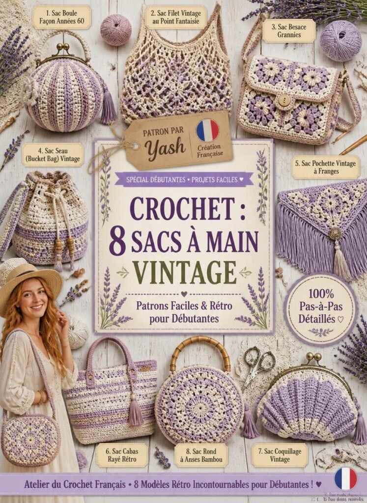 8 Patrons de Sacs à Main Vintage au Crochet Faciles pour Débutantes