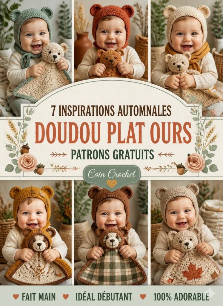 7 Inspirations Automnales pour un Doudou Plat Ours au Crochet